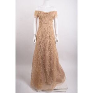 Rene Ruiz Womans Evening Gown Dress Size 6 Tan Pink Metallic shimmer NWT $1695